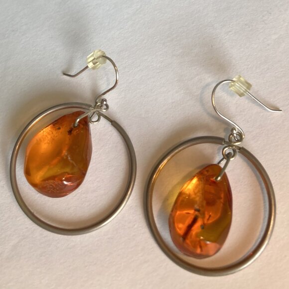 Baltic Amber Dangle Earrings - Vintage - Picture 1 of 5